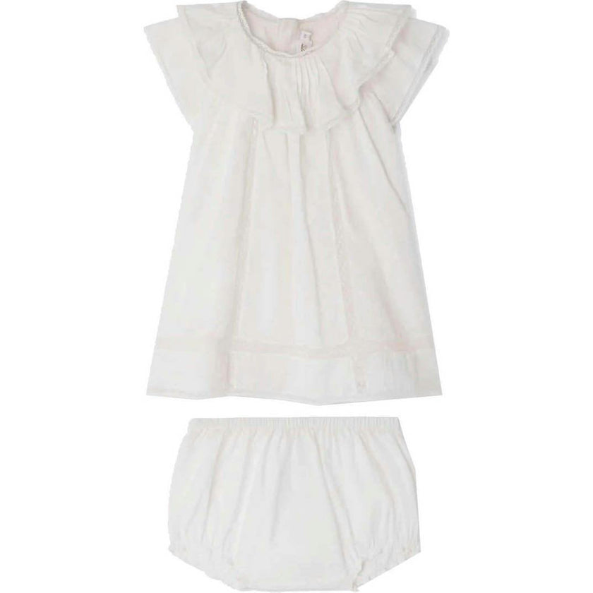 BONPOINT Lenou Baby Dress & Bloomers - Blanc Lait
