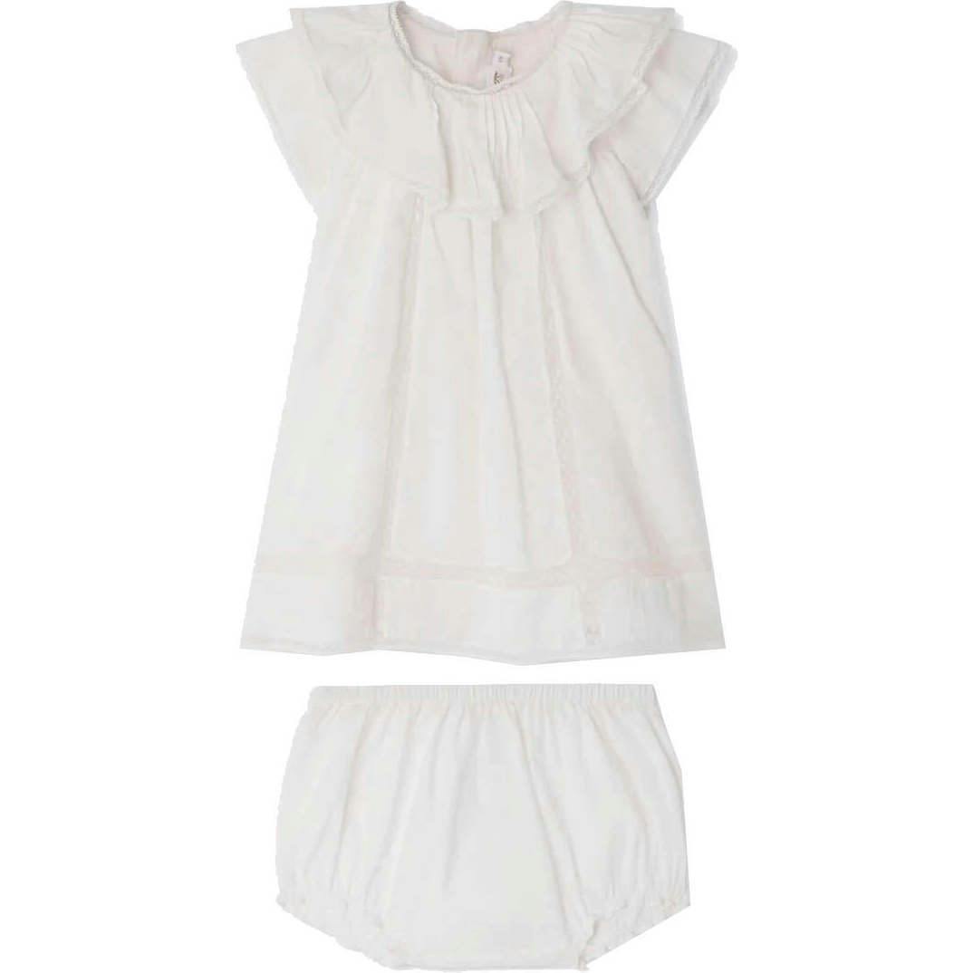BONPOINT Lenou Baby Dress & Bloomers - Blanc Lait