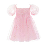 Pink Tulle Dress with Puffed Sleeves