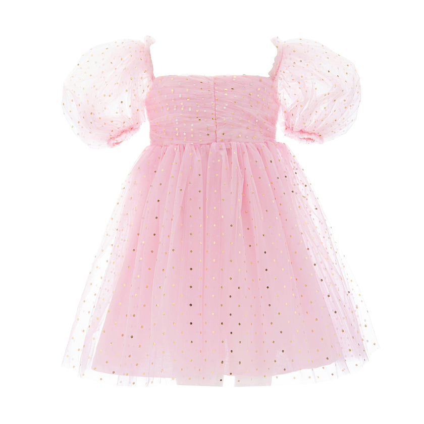 Pink Tulle Dress with Puffed Sleeves