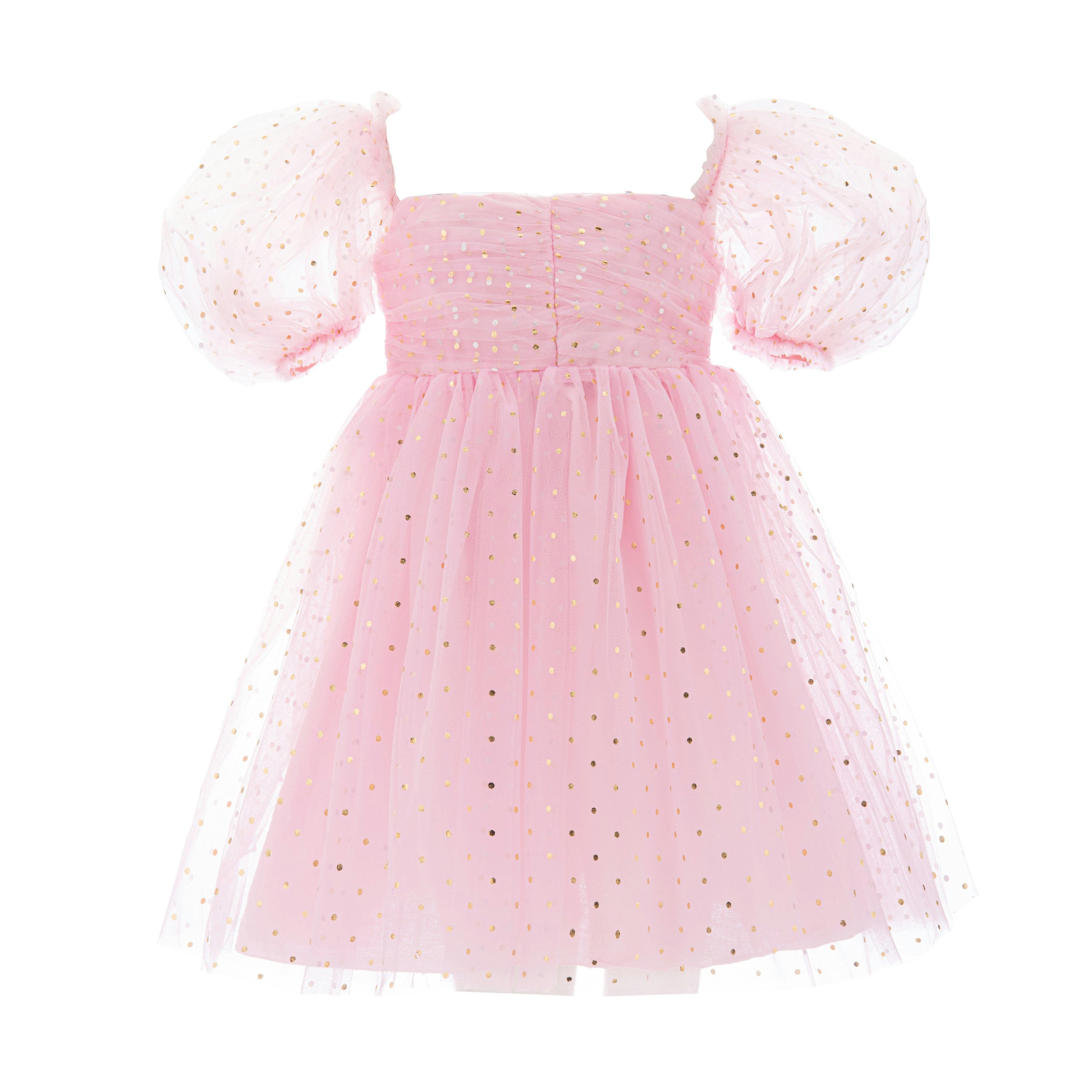 Pink Tulle Dress with Puffed Sleeves