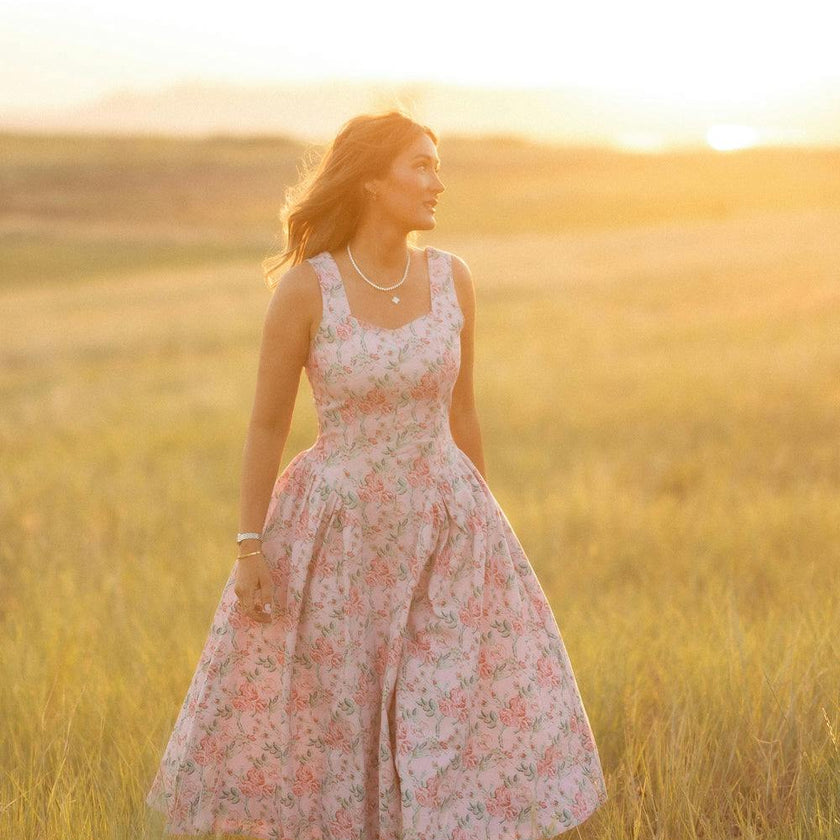 Edith Dress in Pink Sketched Flower