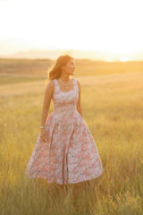 Edith Dress in Pink Sketched Flower