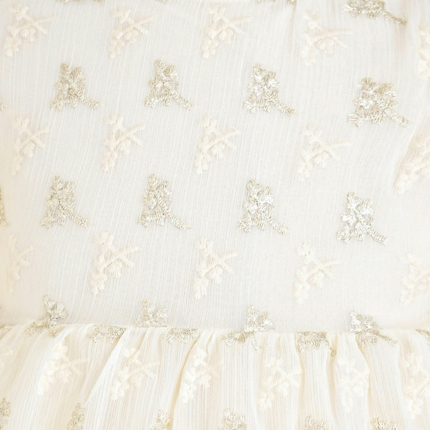 Cream Gold Motif Ruffle Dress