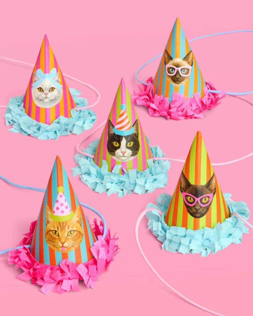 Cat Mini Party Hats - 10 paper hats