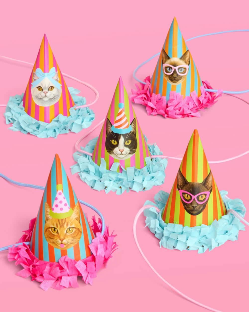 Cat Mini Party Hats - 10 paper hats