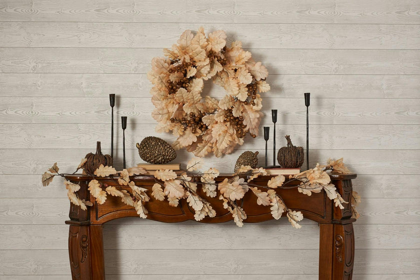 Bleached Cream Oak Leaf & Toffee Brown Berry Fall Wreath