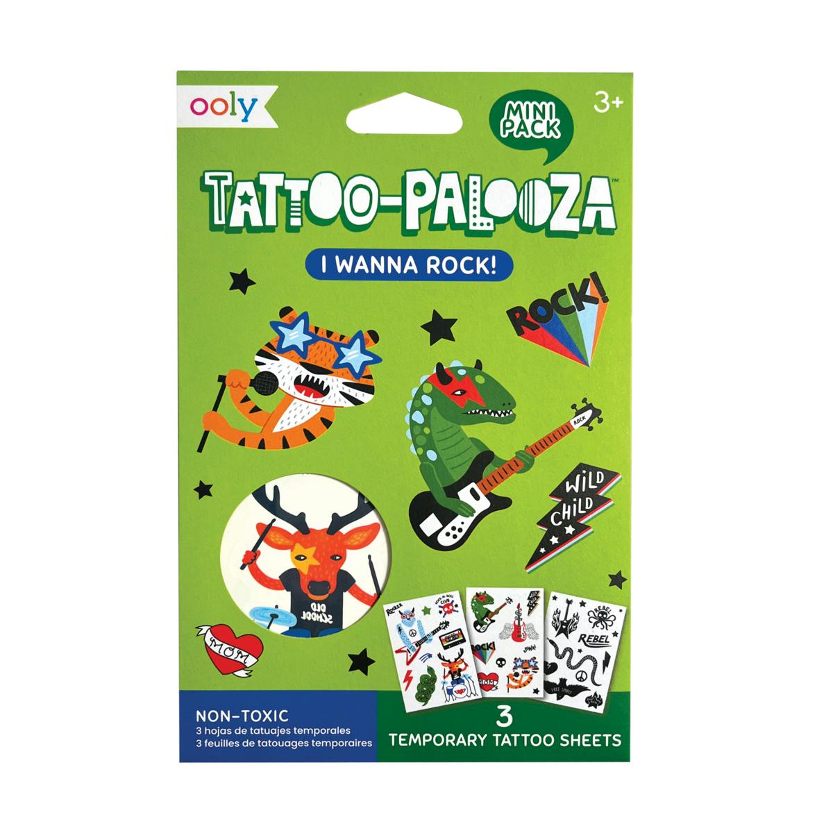 Tattoo Palooza Temporary Tattoos Mini Pack - I Wanna Rock! - 3 Sheets