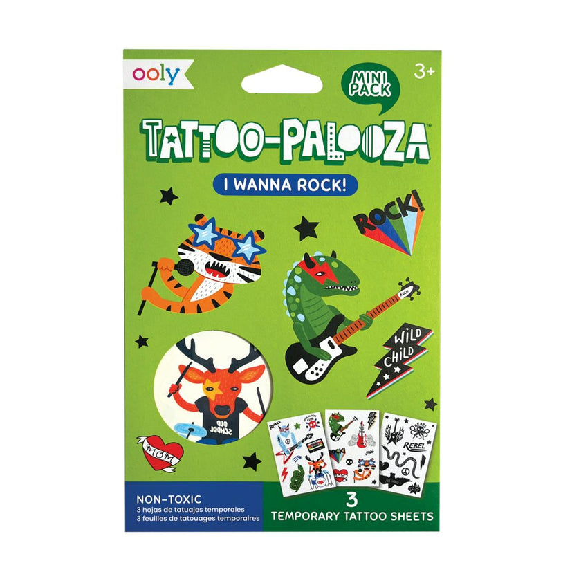 Tattoo Palooza Temporary Tattoos Mini Pack - I Wanna Rock! - 3 Sheets