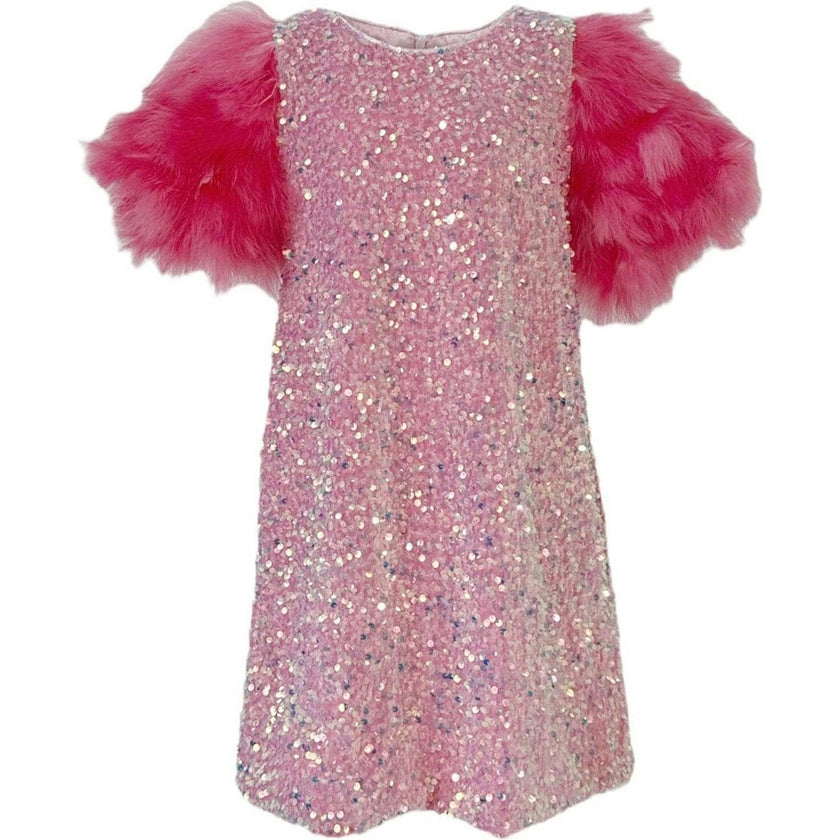 Feather Puff Sleeve Sequin Party Dress
