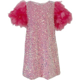 Feather Puff Sleeve Sequin Party Dress