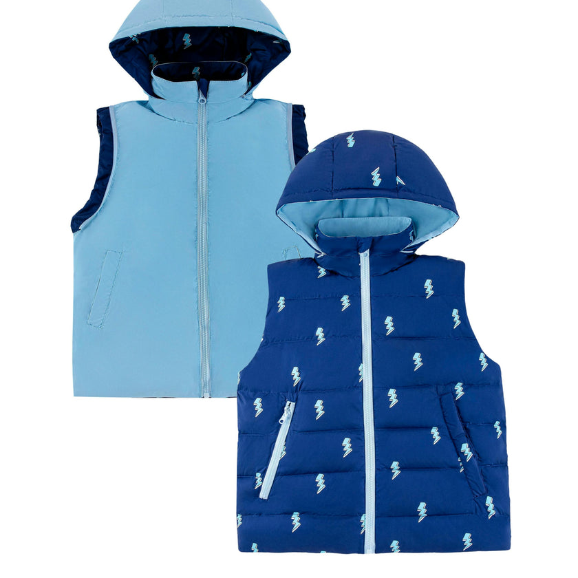 Tanner Reversible Detachable Light Puffer/Vest, Lightning Bolts