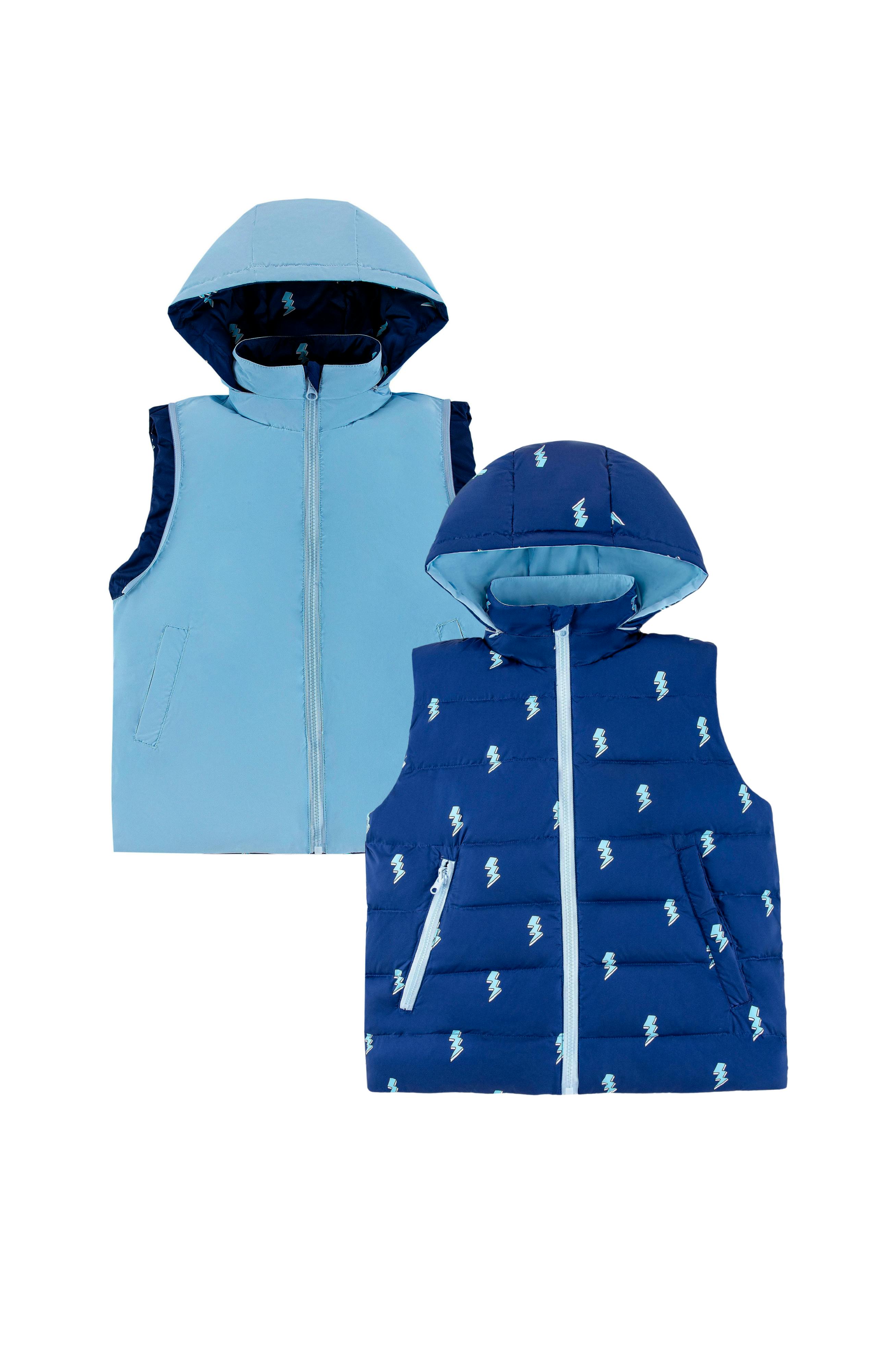 Tanner Reversible Detachable Light Puffer/Vest, Lightning Bolts
