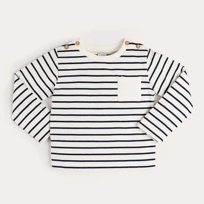 Sailor Stripe Long Sleeve Pocket Detail Top in White (2-10yrs)
