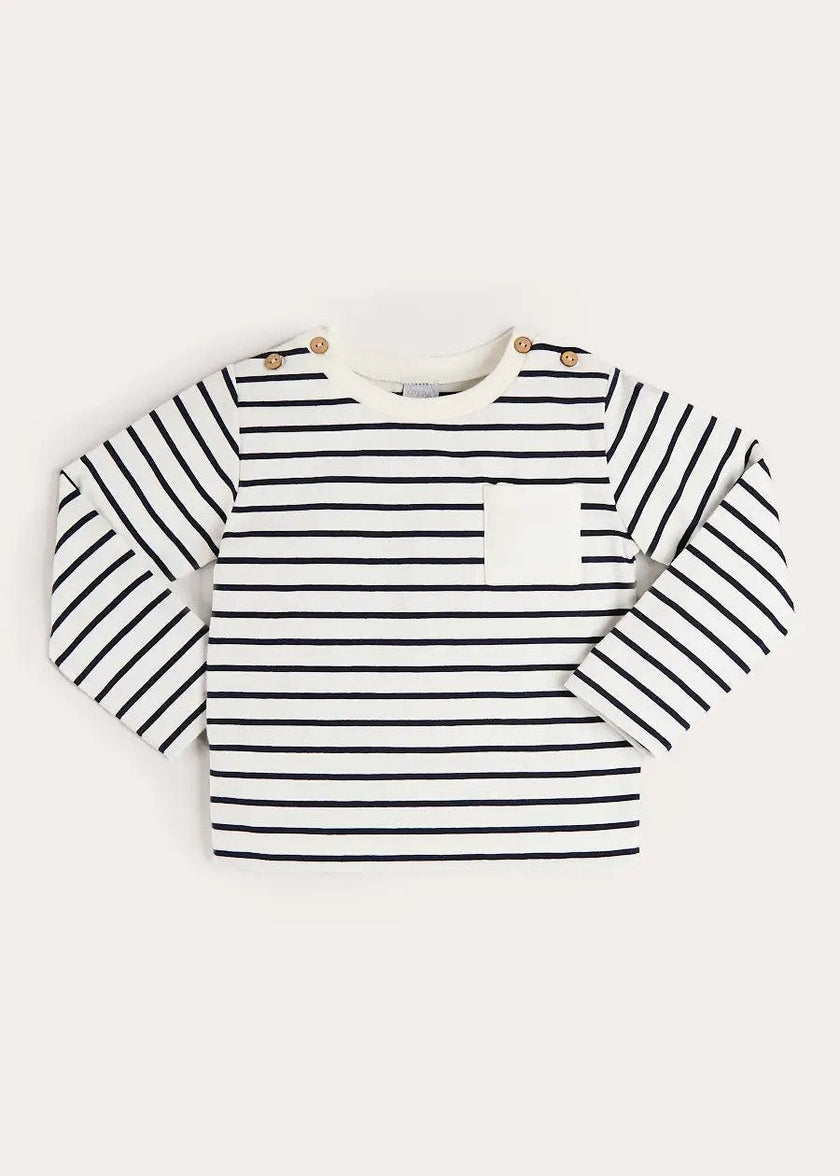 Sailor Stripe Long Sleeve Pocket Detail Top in White (2-10yrs)