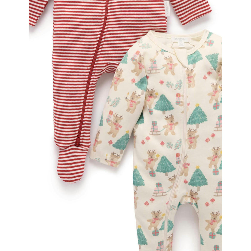 2 Pack Printed Zip Growsuit Deer Christmas Print