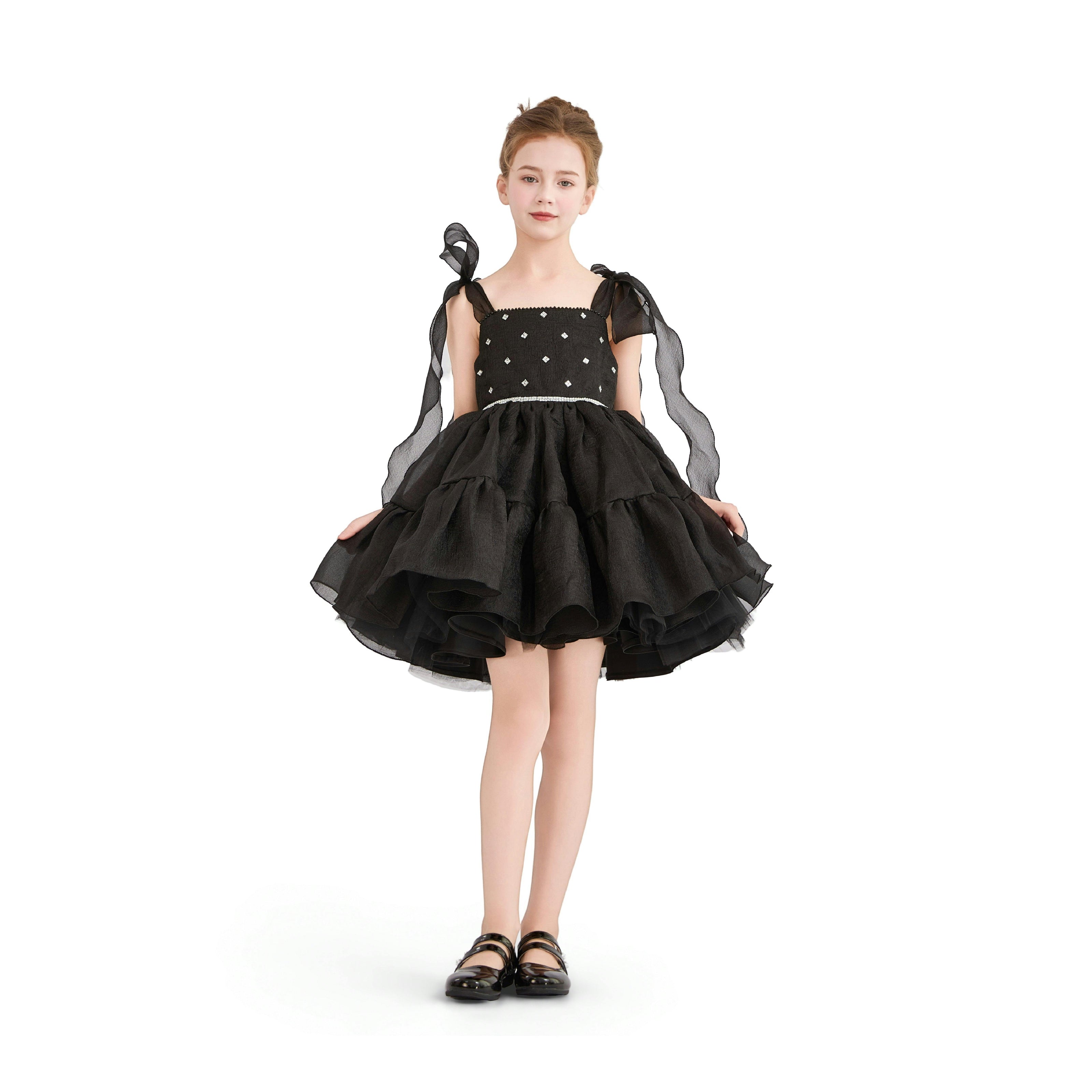 Black Savoya Ruffled Party Dress