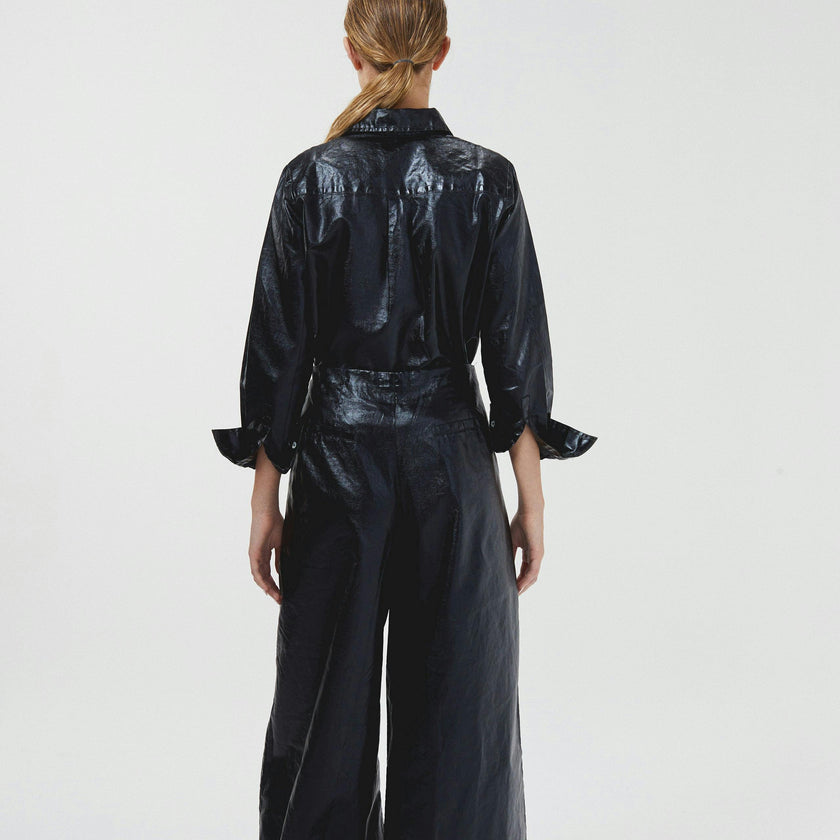 Culotte Metallic Linen Pants - Black
