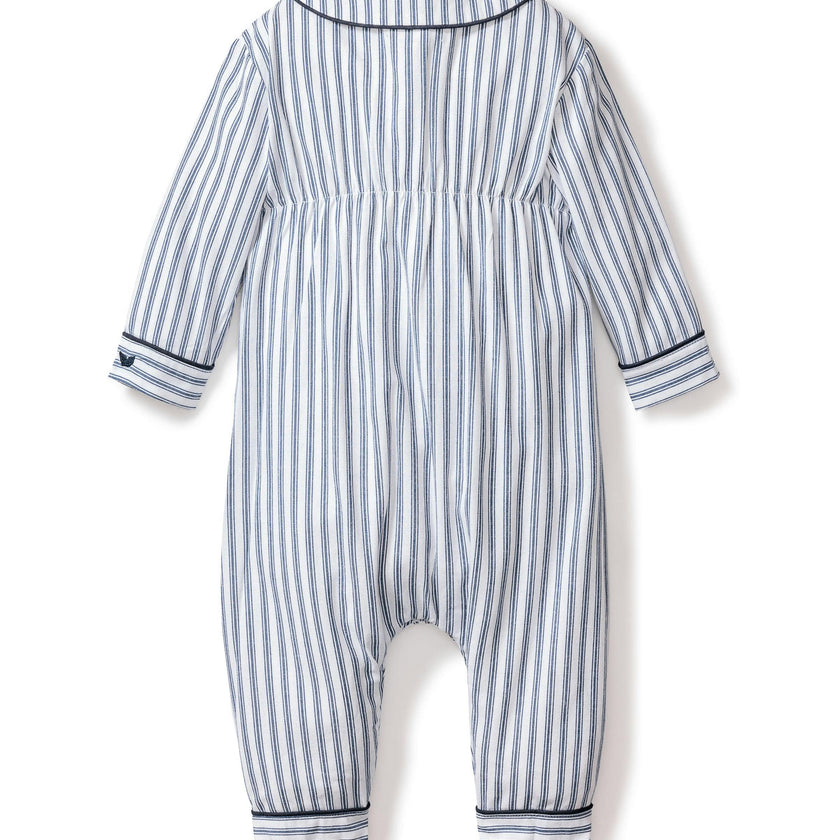 Baby's Twill Cambridge Romper in Navy French Ticking