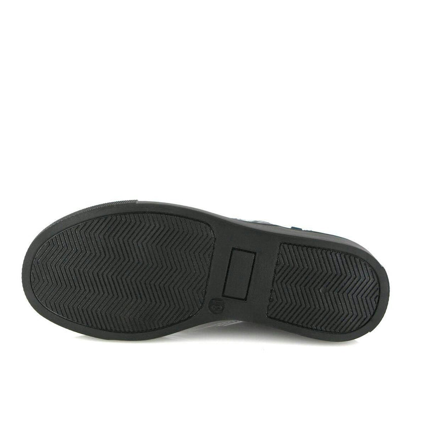 Leather Slip On Sneakers, Black & Silver