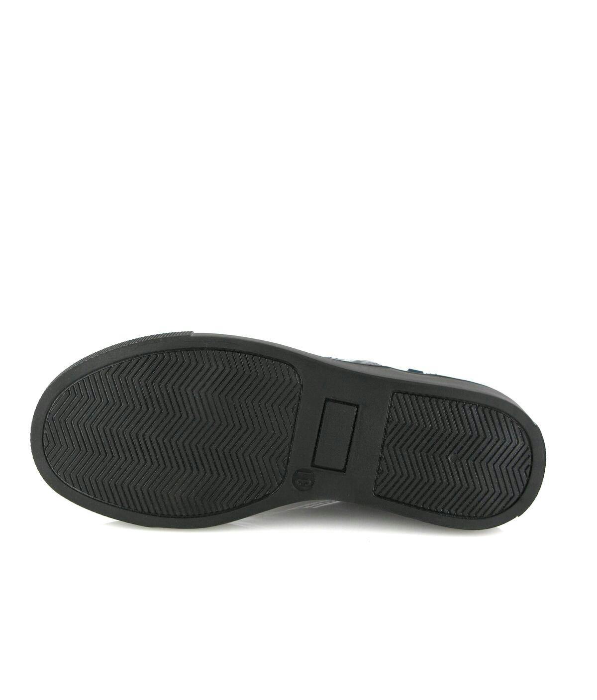 Leather Slip On Sneakers, Black & Silver