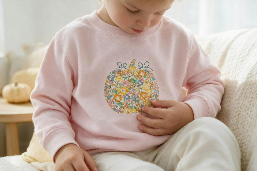 Liberty of London children's pumpkin design pale pink jumper