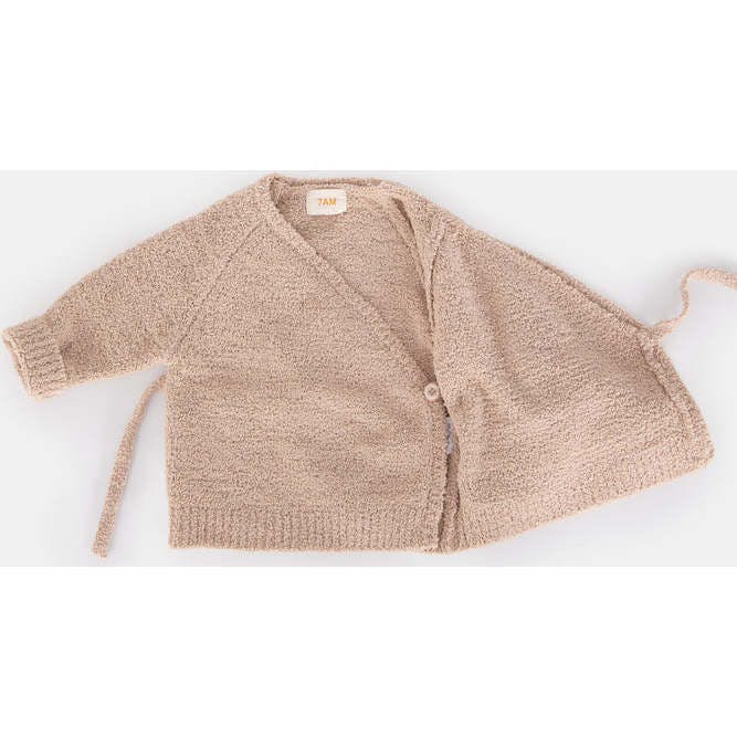 Fuzzy Ribbed Hem Long Sleeve Wrap Top