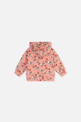Baby French Terry Hooded Cardigan Pink Cat Print