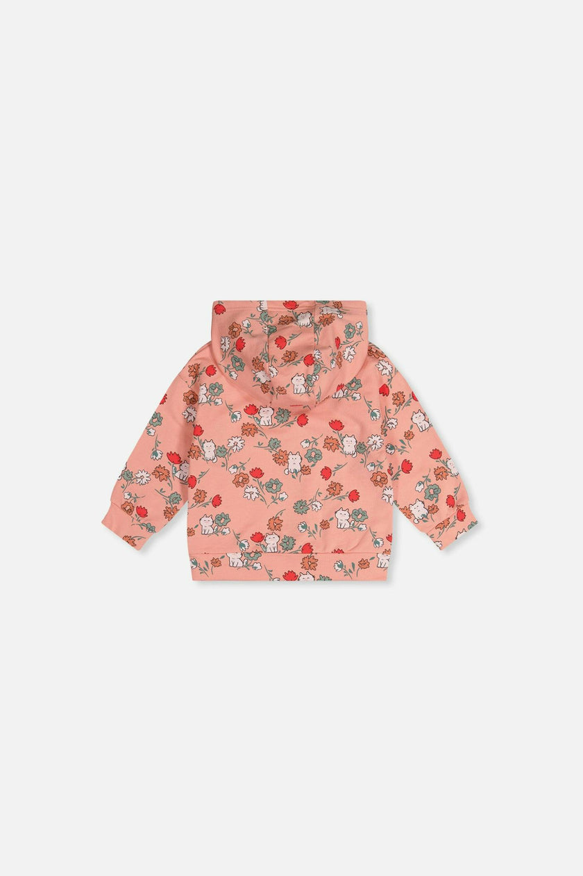 Baby French Terry Hooded Cardigan Pink Cat Print