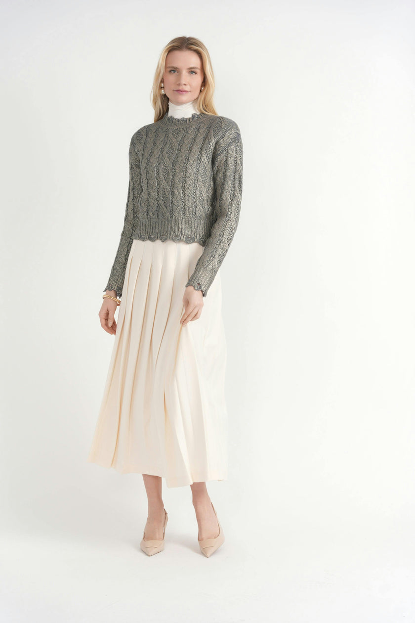 Cropped Metalic Cable Sweater