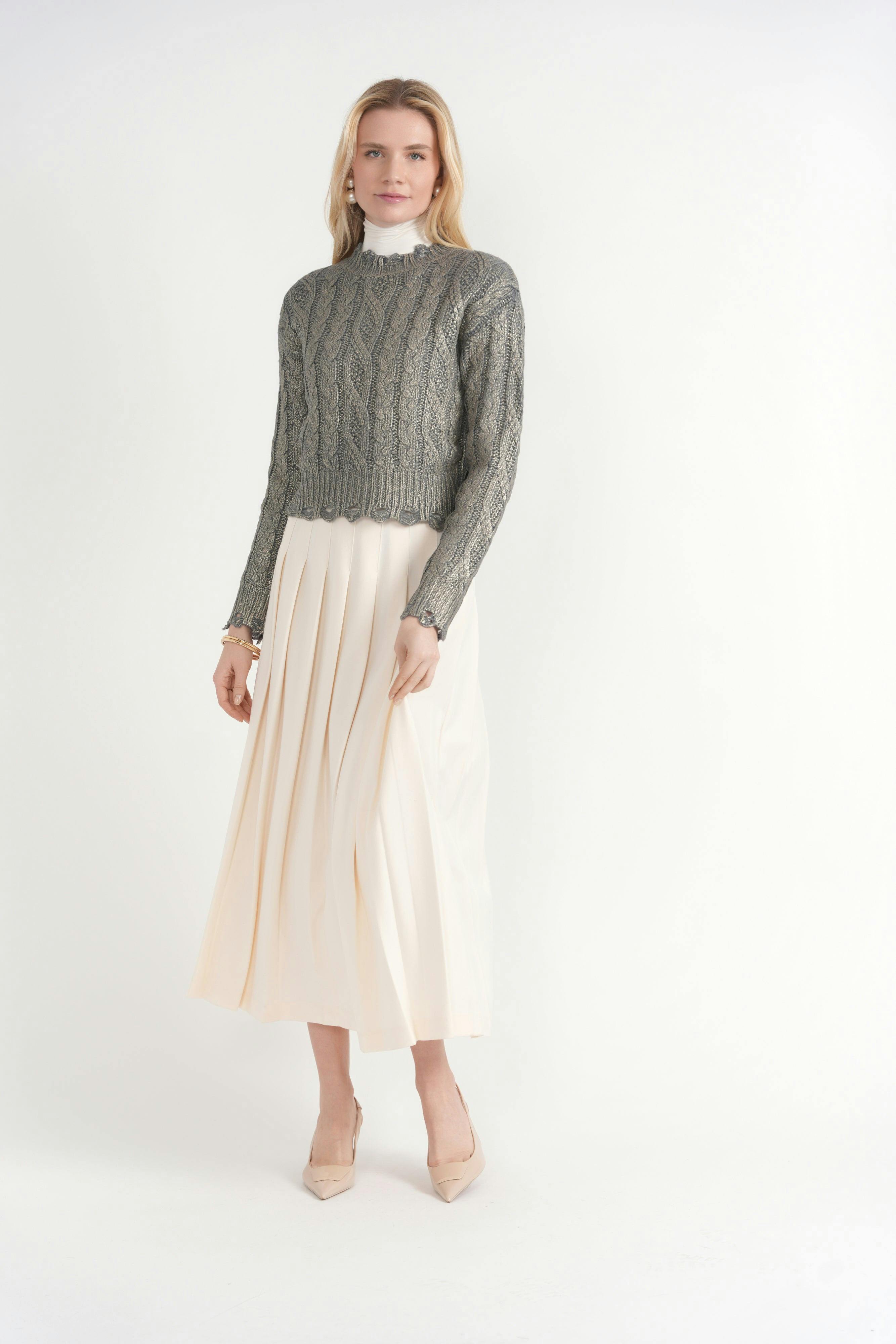 Cropped Metalic Cable Sweater