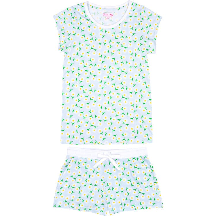 Women's Daisy Jersey Short PJ Set - Blue Organic Stretch Cotton
