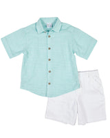 Gingham Linen Look Camp Shirt