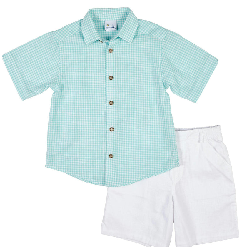 Gingham Linen Look Camp Shirt
