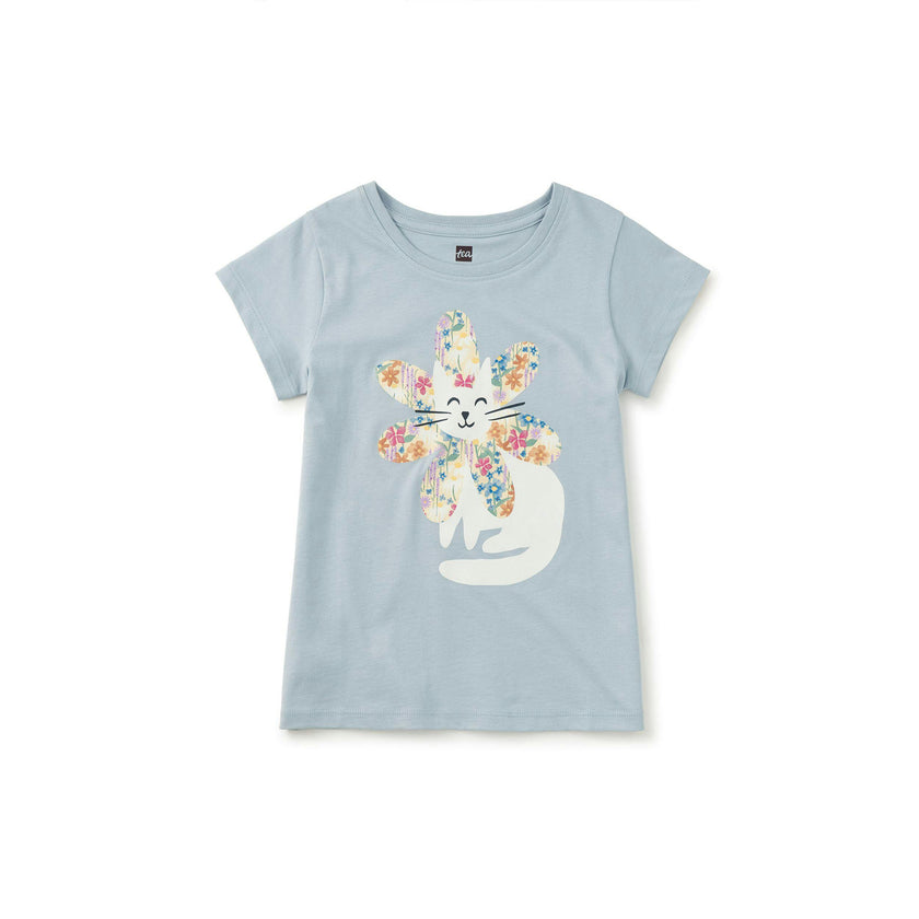 Flower Cat Graphic Tee, Blue Fog