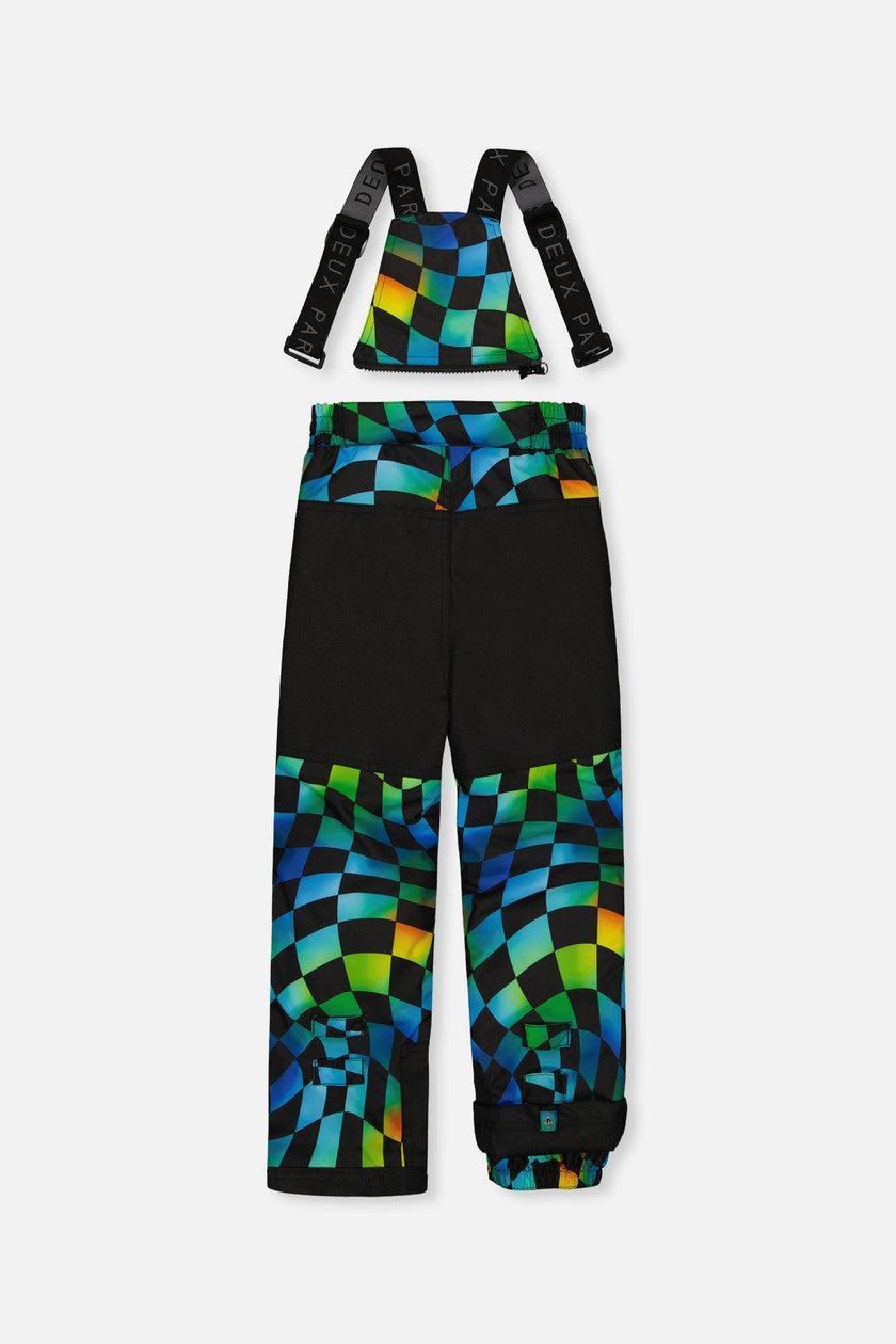 Two Piece Play Snowsuit Black Colorblock With Green Yellow And Blue Checkerboard Pants