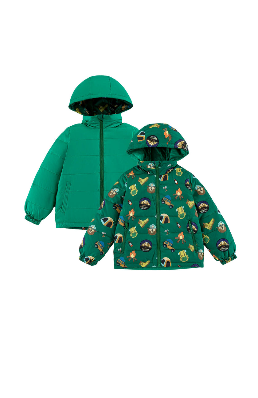 Blake Hooded Reversible Lightweight Down Puffer Jacket, Camping Adventure