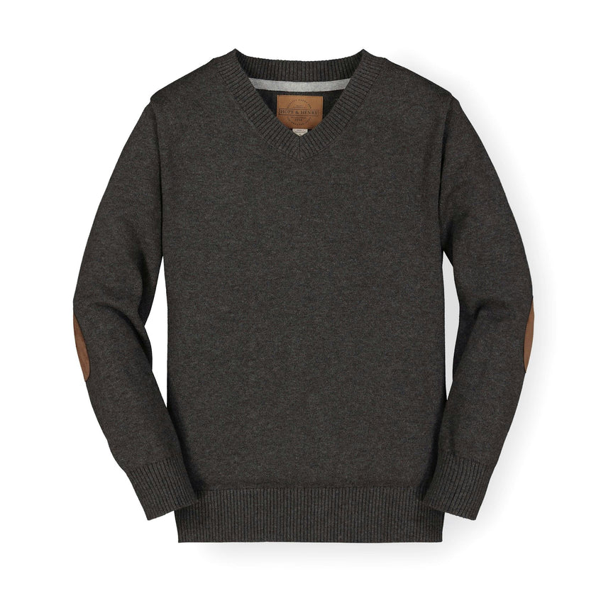 Organic V-Neck Sweater with Elbow Patches
