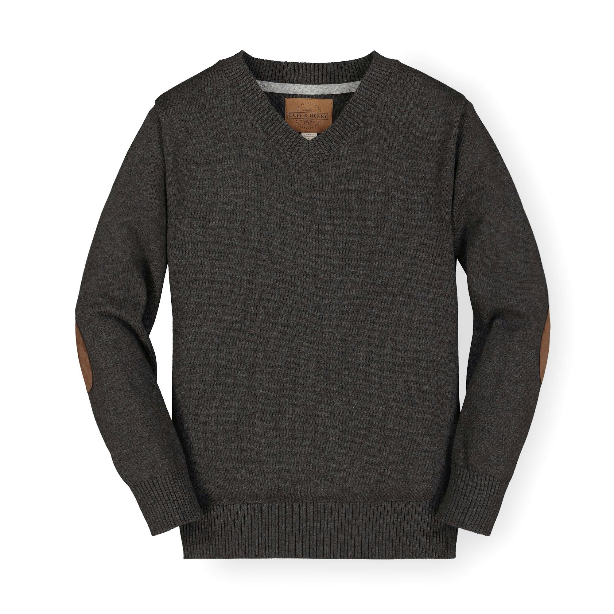 Organic V-Neck Sweater with Elbow Patches