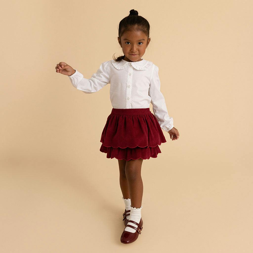 Burgundy Cotton Corduroy Scalloped Skirt