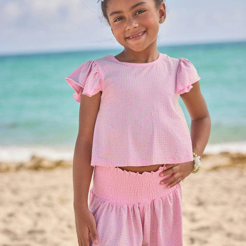 Pink Crystal Ruffle Short Set