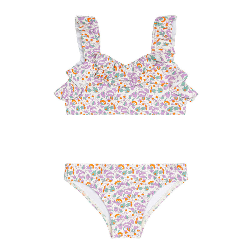 girls orchid floral v-neck ruffle bikini