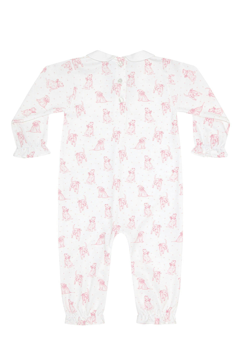 Pink Puppy Love Print Romper long sleeve
