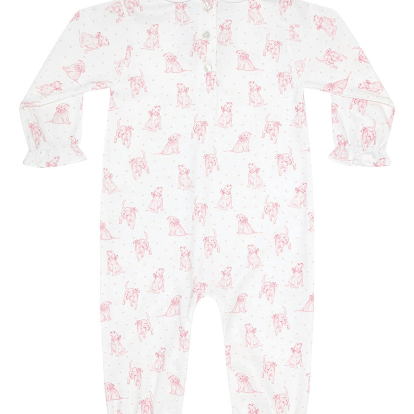 Pink Puppy Love Print Romper long sleeve