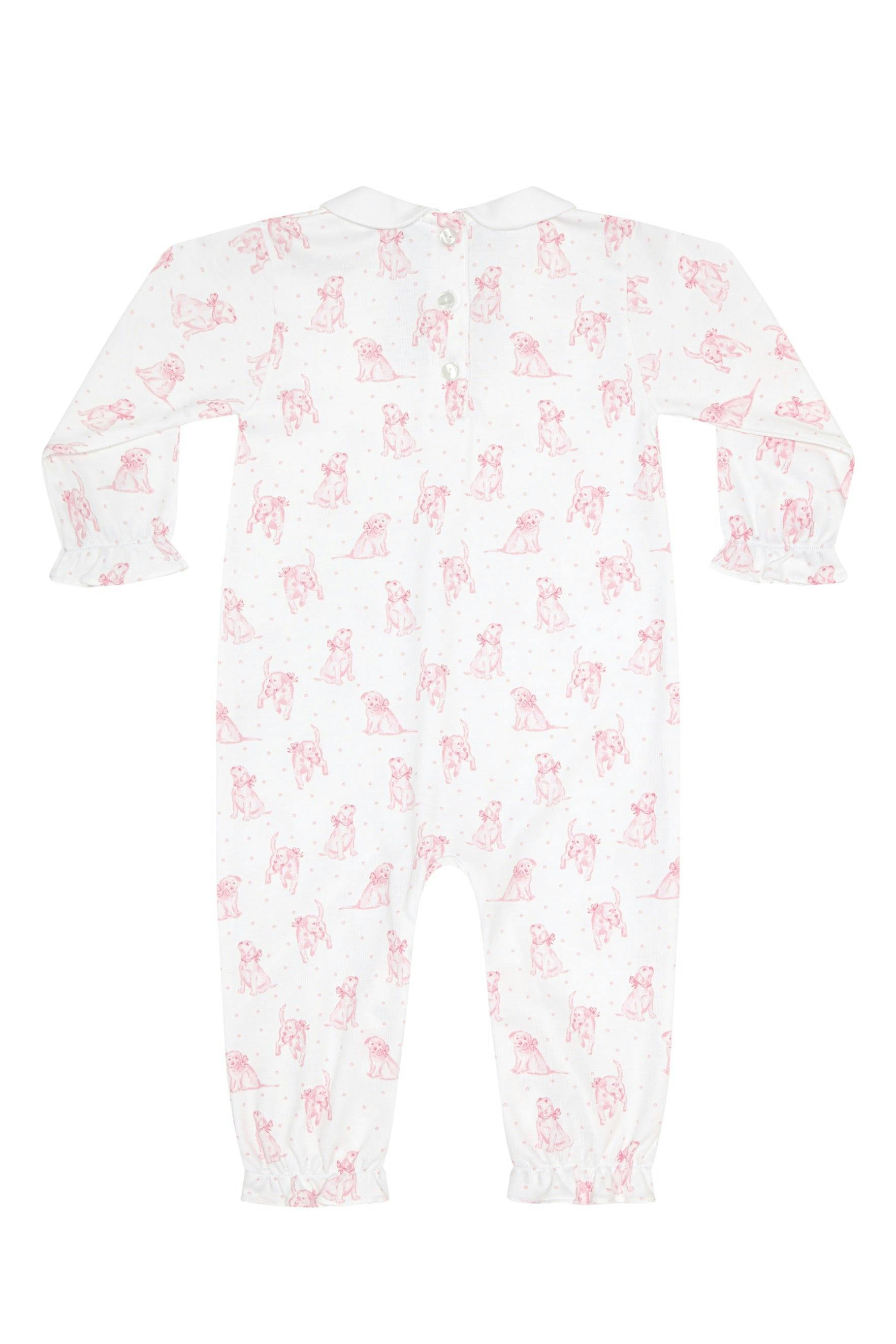 Pink Puppy Love Print Romper long sleeve