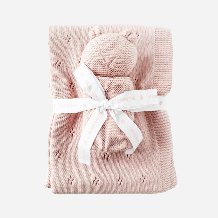 Pique Blanket and Bear Lovey Gift Set - Blush