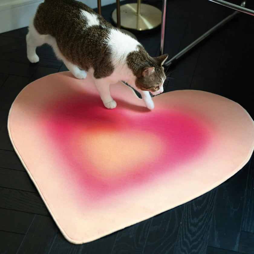 Pink Modern Gradient Heart Rug by Juan Marquez