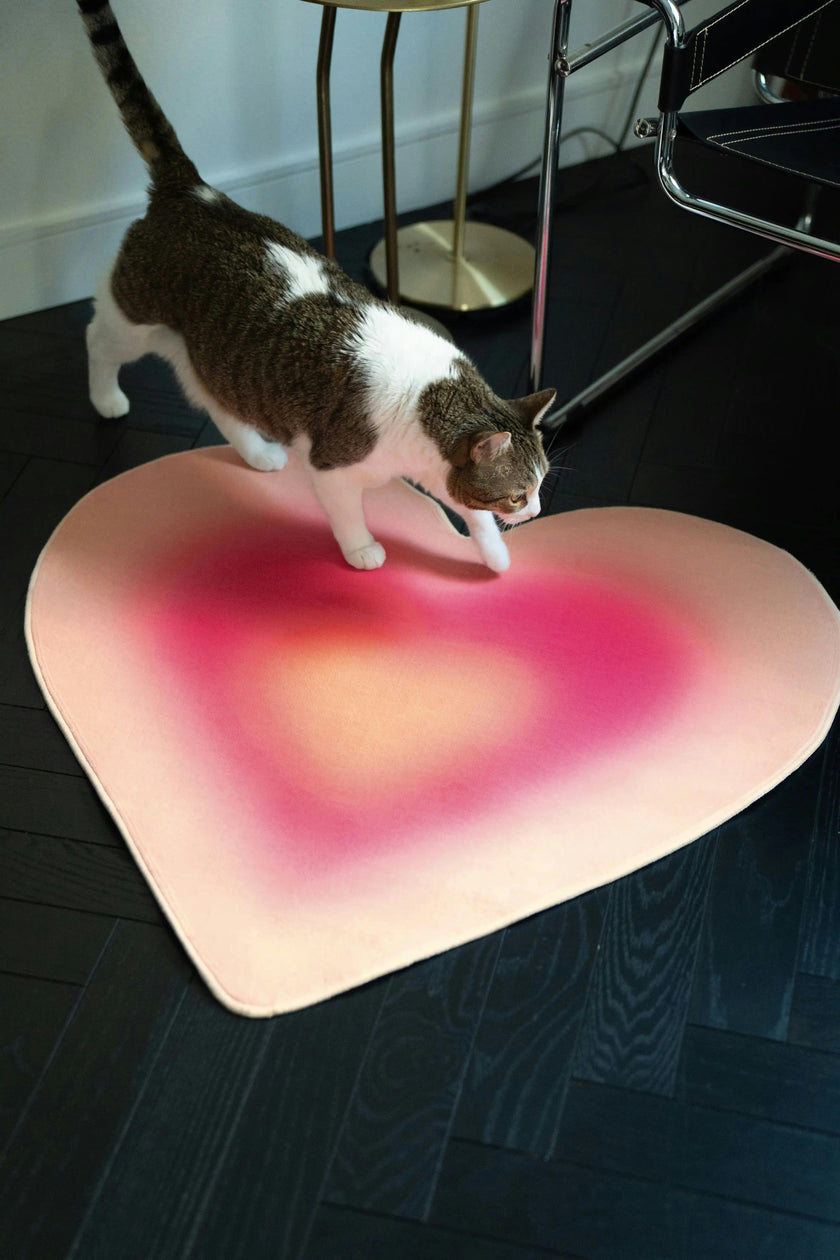 Pink Modern Gradient Heart Rug by Juan Marquez