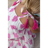 Bella Girl's Shoulder Tie Sundress White Pink Ikat, White