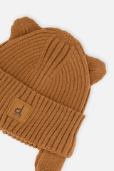 Baby Knit Hat With Strings Brown Sugar